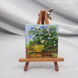 Original Acrylic Floral Impressionism Still Art Mini Canvas 3 x 3 inches Signed